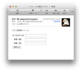メールに表示されるフォーム
