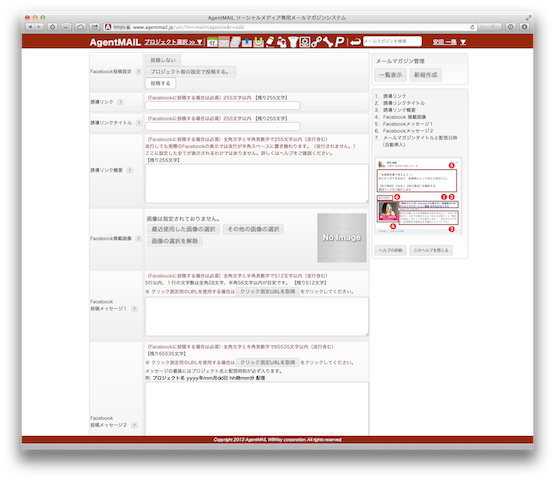 AgentMAIL Facebook 設定画面